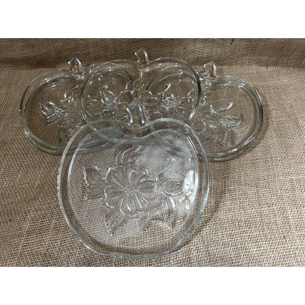 Set of 6 Vintage Apple Blossom Apple Shaped Glass Plates 8.5" Dinner Party Plate